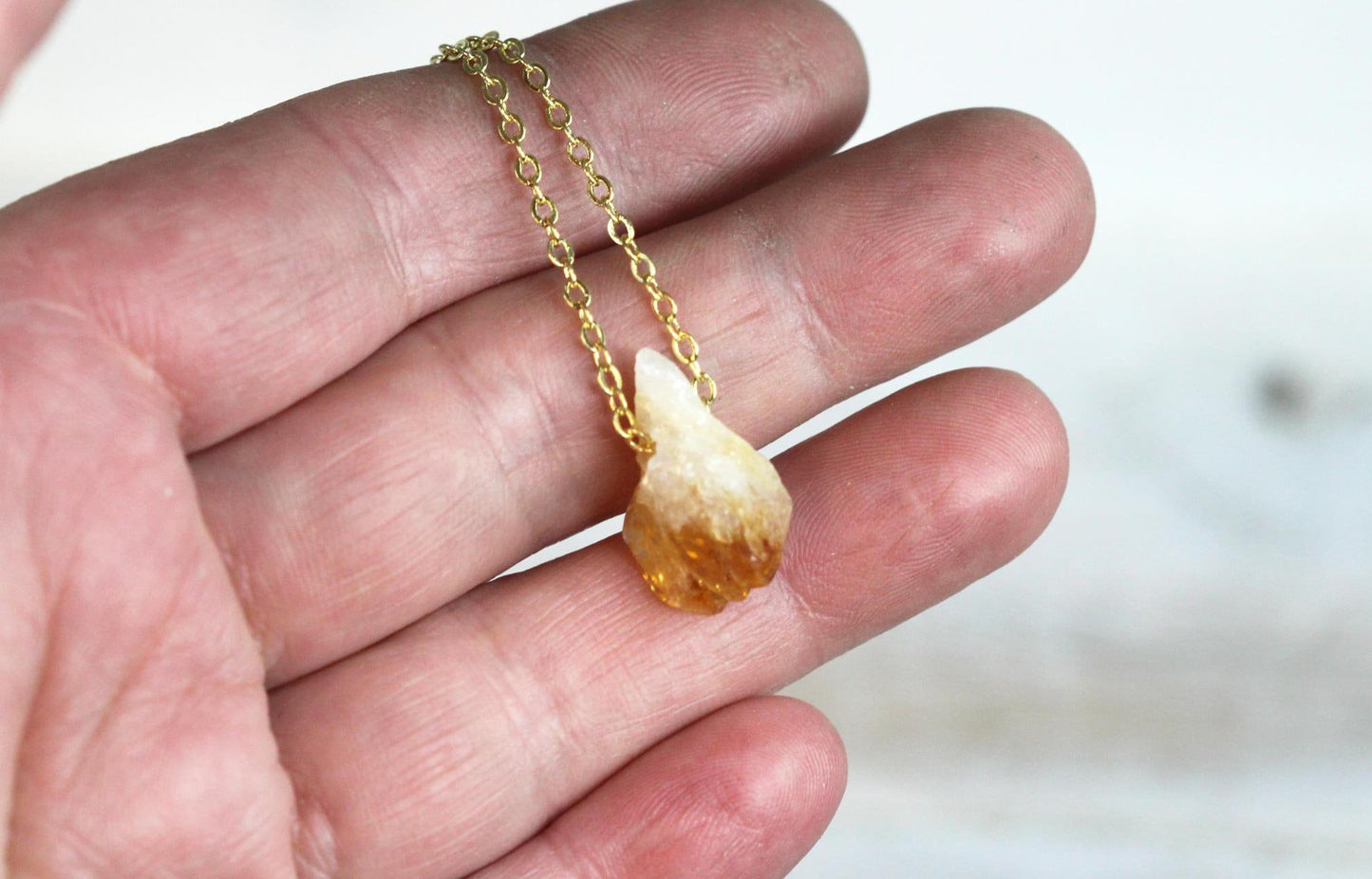 Rough Citrine Necklace - November Birthstone - Beaded Raw Crystal Pendant - Raw Citrine Jewelry
