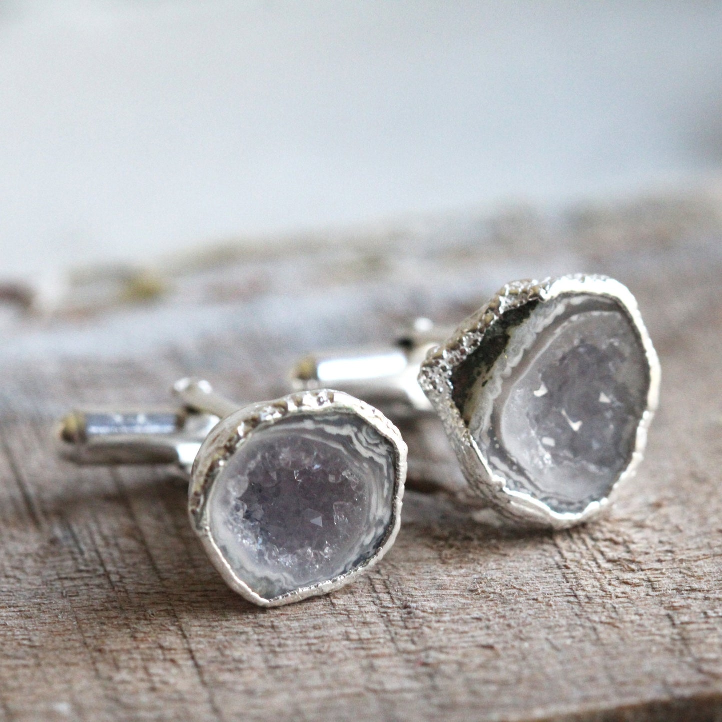Geode Cuff Links - Amethyst Tobasco Geode - Groomsmen Gift - Raw Crystal Cufflinks