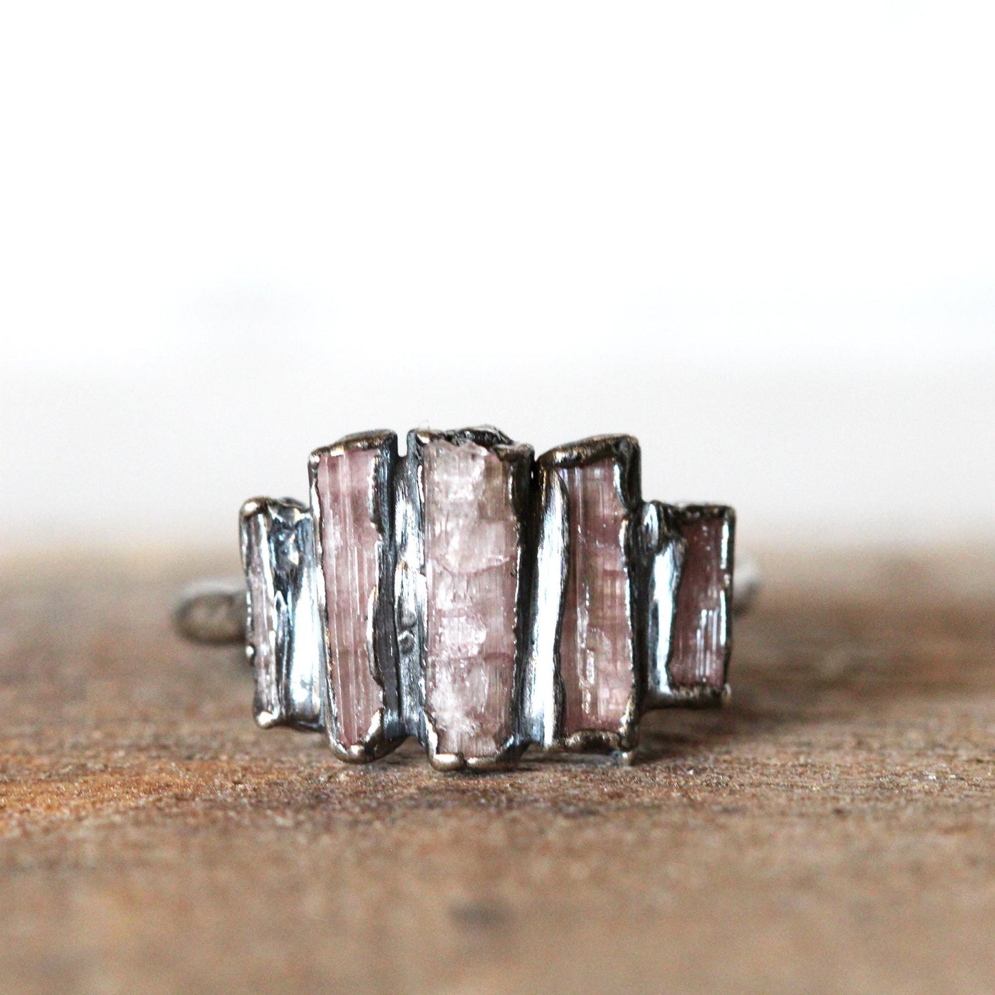 Pink Tourmaline Ring - Raw Crystals - Cocktail Ring