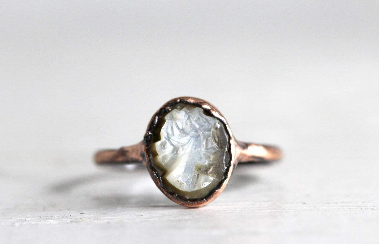 Cameo Ring - Tahitian Black Pearl Ring - Handcarved Ring - Antique Cameo Jewelry