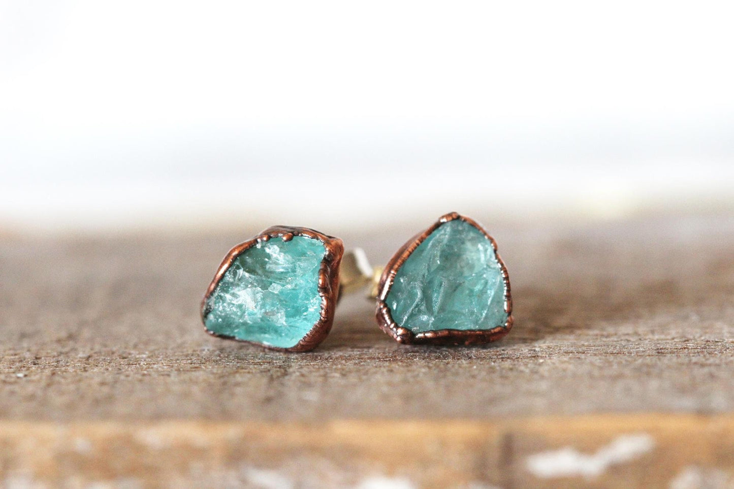 Blue Apatite Earrings - Raw Crystal Earrings - Stone Post Earrings - Sterling Silver Studs