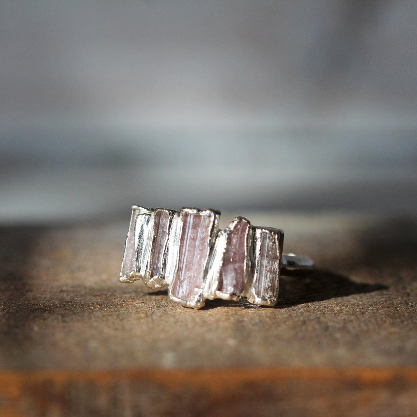 Pink Tourmaline Ring - Raw Crystals - Cocktail Ring