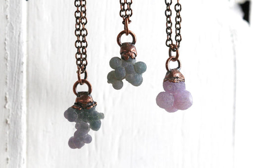 Small Grape Cluster Necklace - Purple Chalcedony Jewelry - Raw Stone Necklace