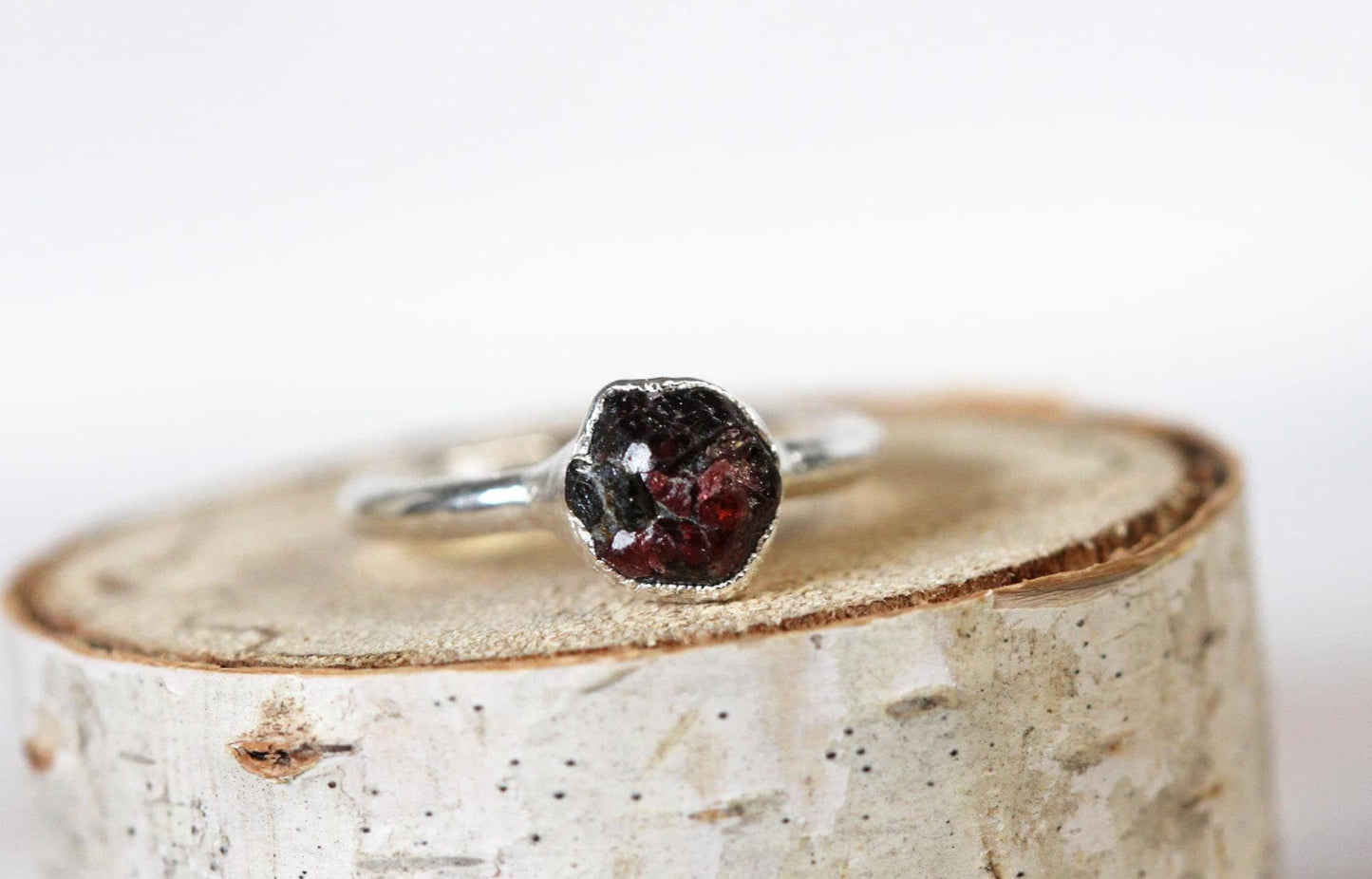 Raw Garnet Ring - January Birthstone - Dark Red Garnet