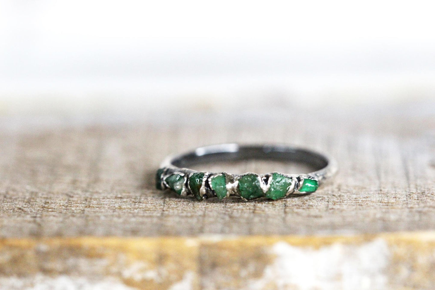 Raw Emerald Ring - May Birthstone Jewelry - Thin Stacking Ring