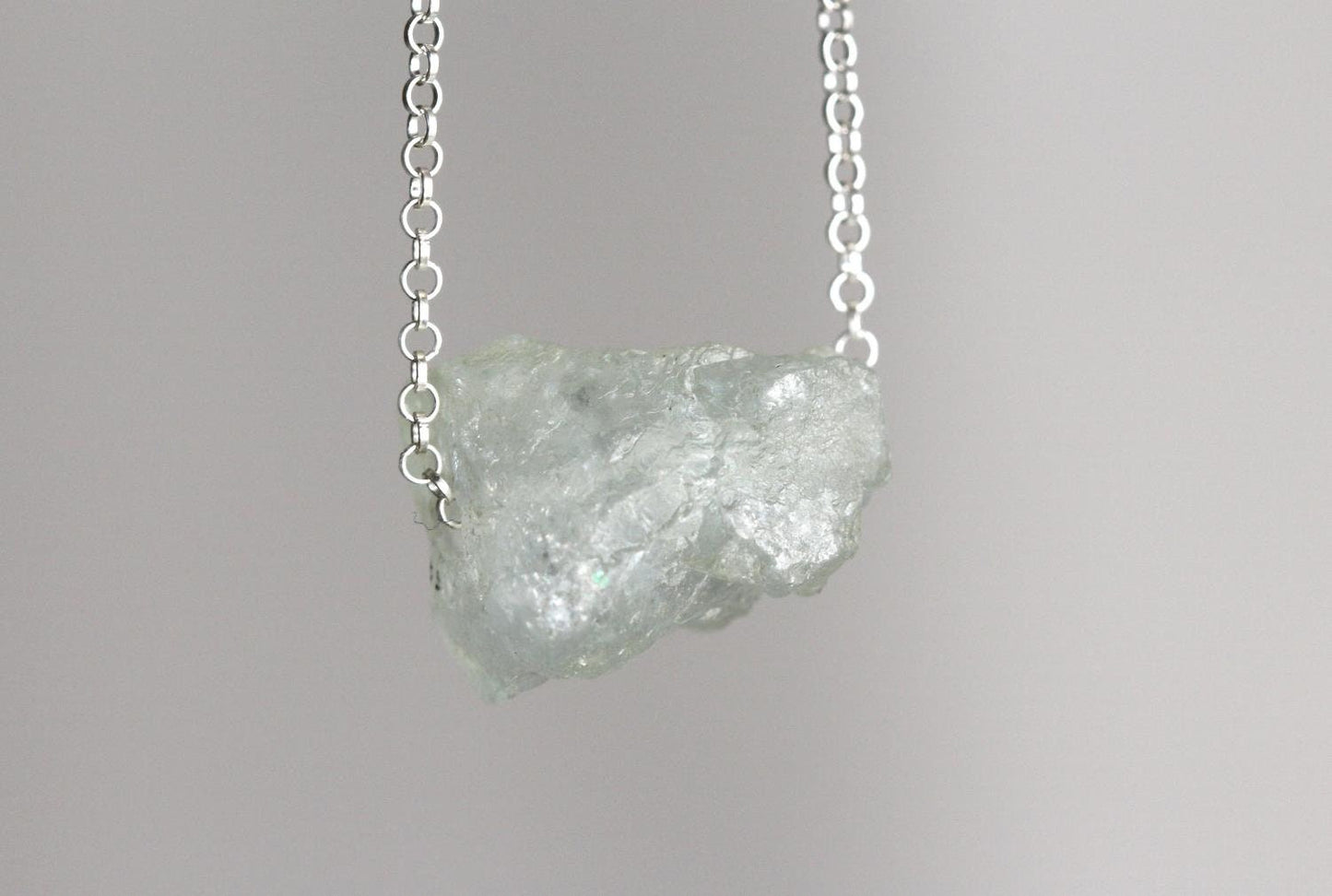 Raw Aquamarine Necklace - Raw Crystal Pendant - Sterling Silver - Pisces Gift - March Birthstone
