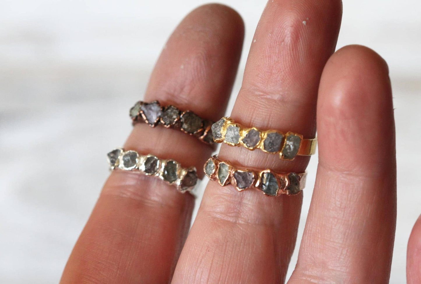 Raw Sapphire Ring - Multi Colored Sapphire Ring - September Jewelry