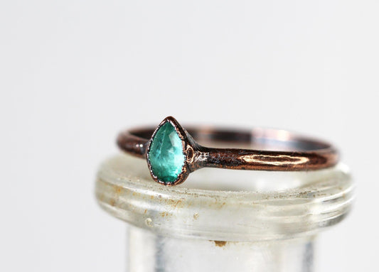 Faceted Emerald Ring - May Birthstone - Tiny Stone Ring