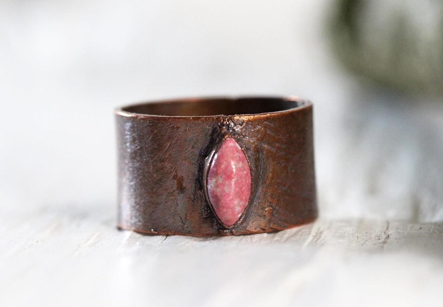 Thulite Ring - Wide Band Stone Ring - Unisex