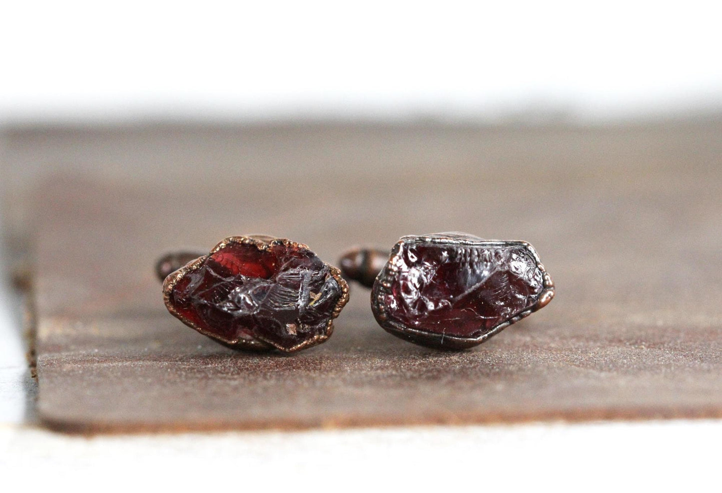 Garnet Cuff Links - Raw Birthstone Cufflinks - January Birthstone - Graduation Gift - Crystal Cuff Links