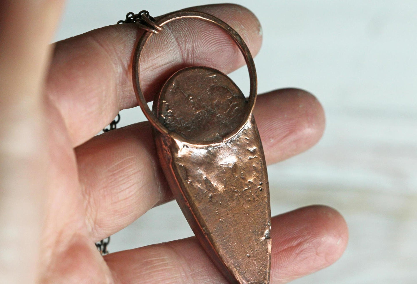 Septarian Necklace - Dragon Stone Pendant - Large Stone Electroformed Copper
