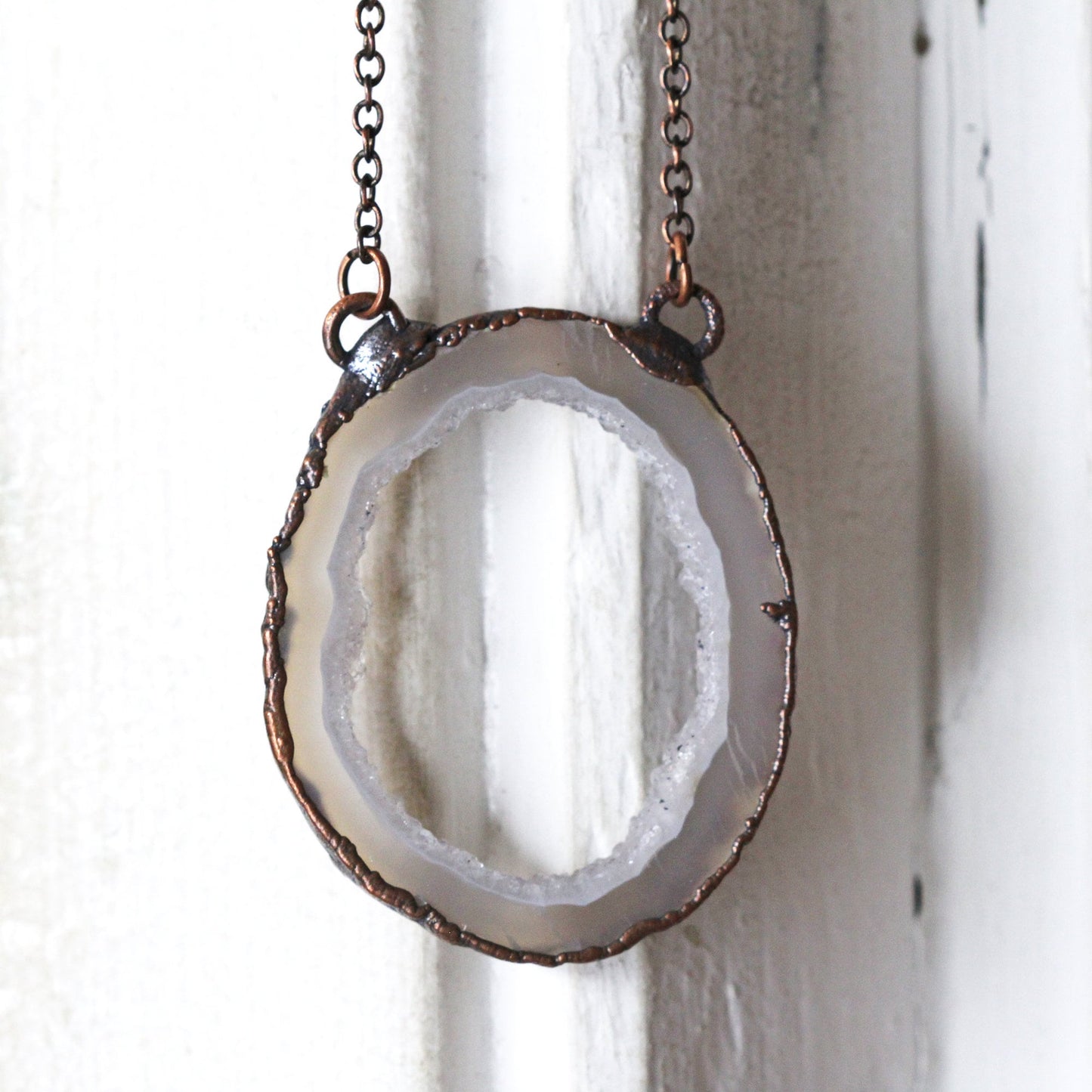 Druzy Geode Necklace - Geode Slice Pendant- Electroformed Stone Jewelry