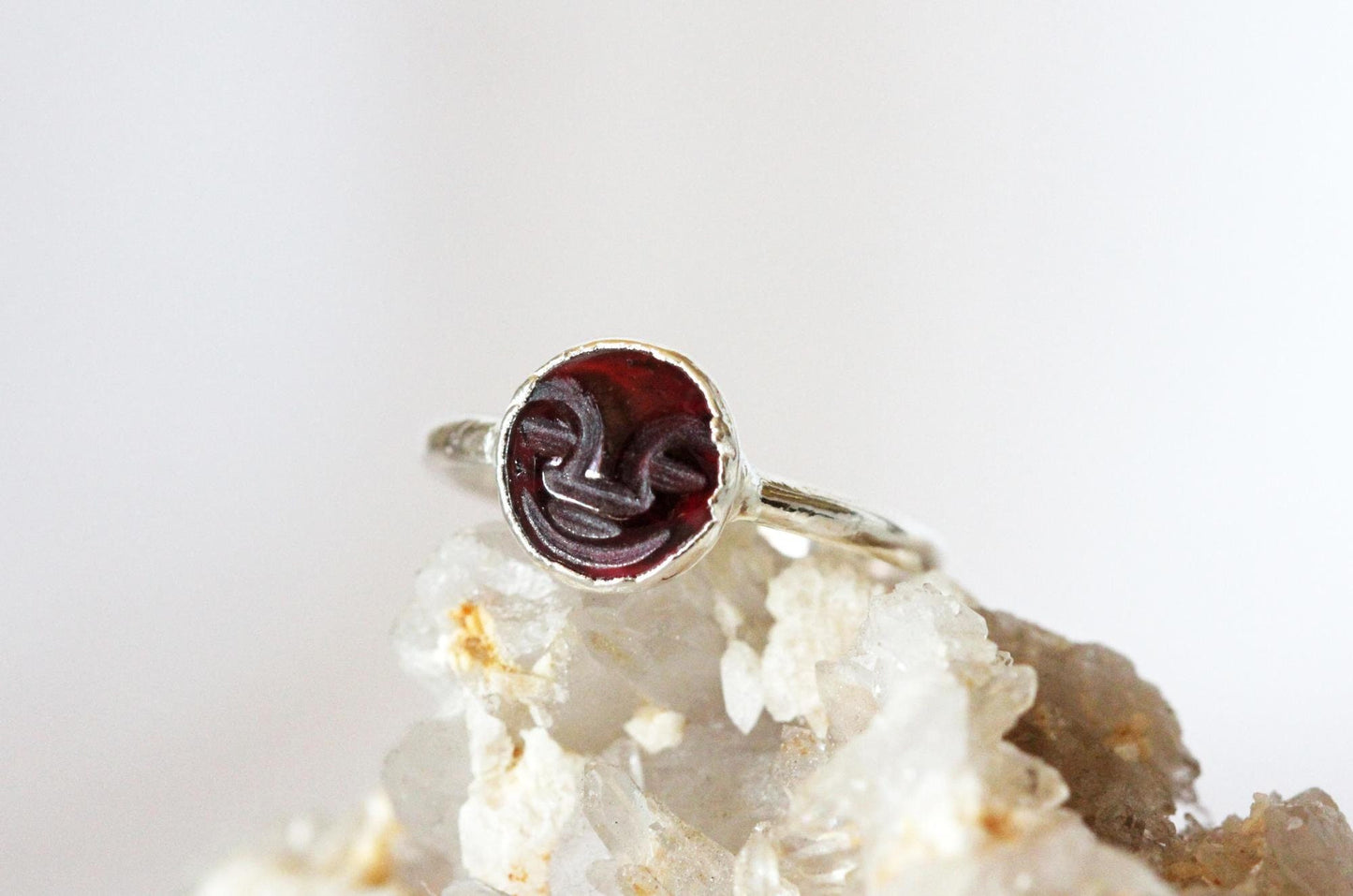 Garnet Moon Ring - Celestial Jewelry - Man in the Moon