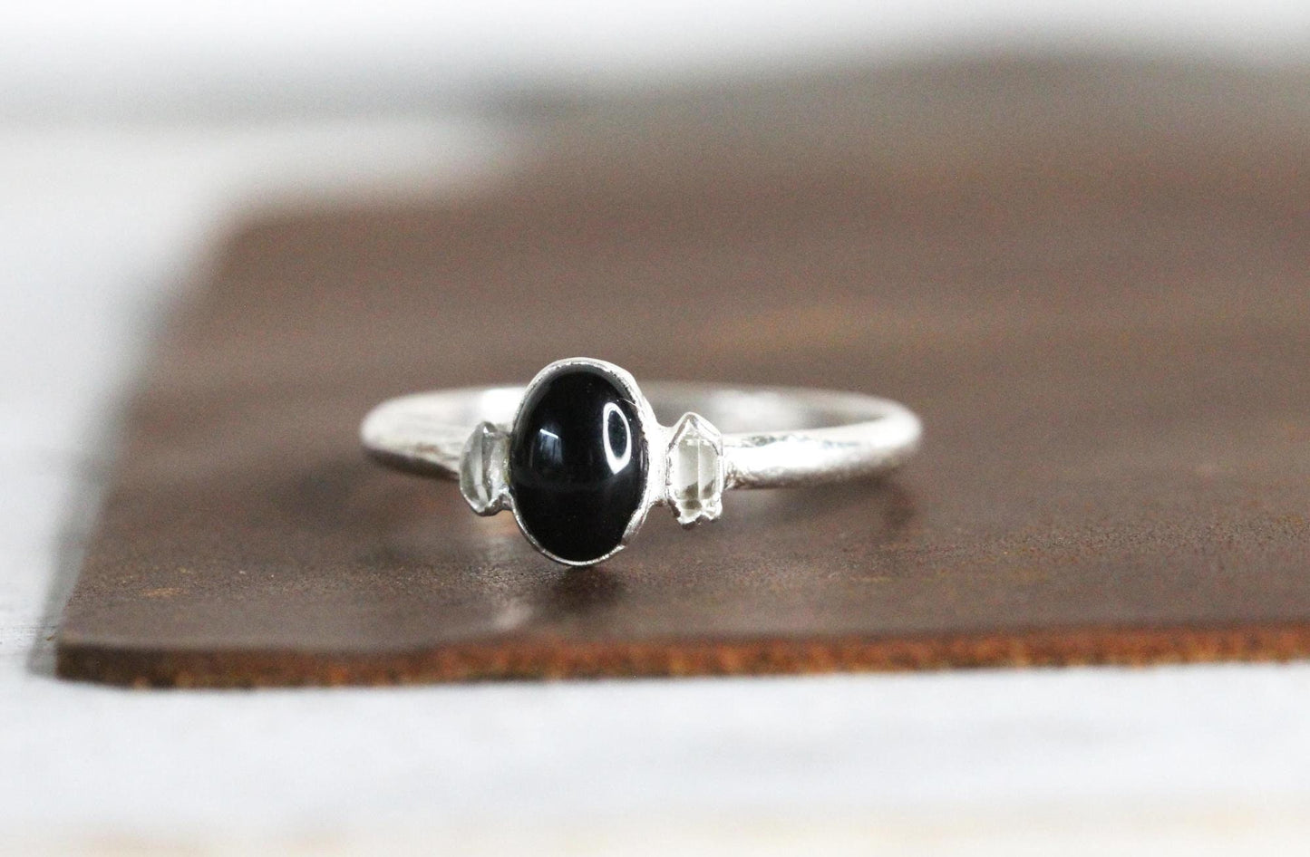 Black Obsidian Ring - Electroformed - Stacking Jewelry