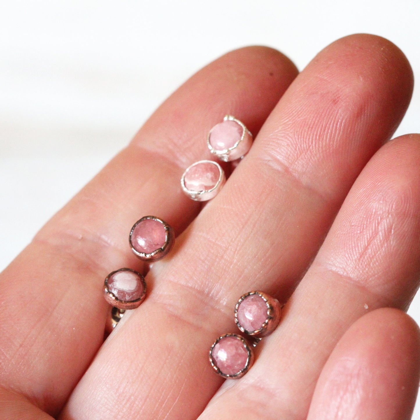 Rhodochrosite Earrings - Sterling Silver Posts - Pink Stone Studs - Sterling Silver Stud Earrings