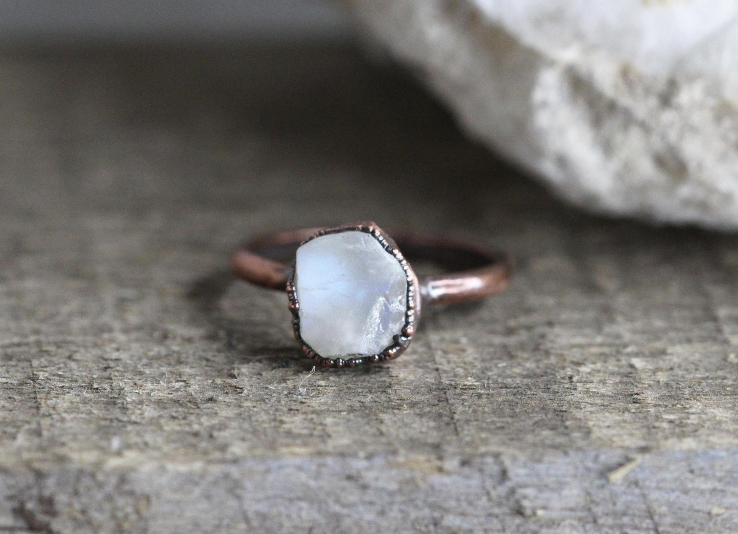 Raw Moonstone Ring -  Rainbow Moonstone Jewelry - June Birthstone Gift