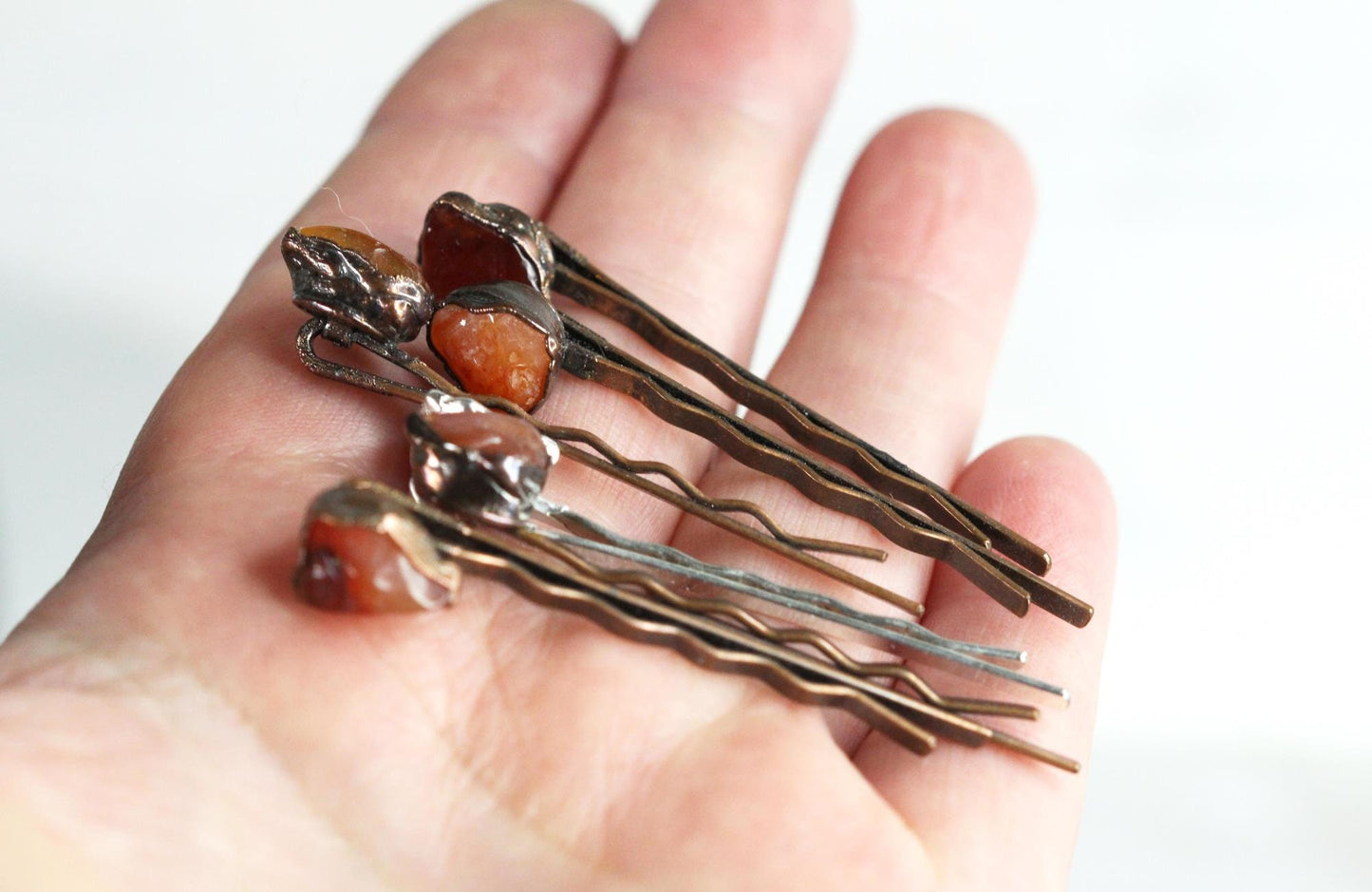 Carnelian Bobby Pin - Crystal Hair Jewelry - Silver Hair Pin