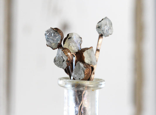 Moonstone Bobby Pin - June Hair Pin - Moonstone Hair Jewelry - Bridal Hair Accessory - Copper Hair Pin