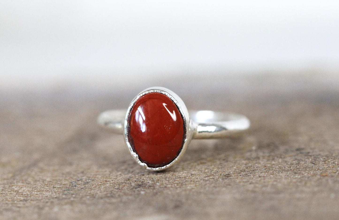Red Jasper Ring - Electroformed Copper - Simple Stone Stacking Ring