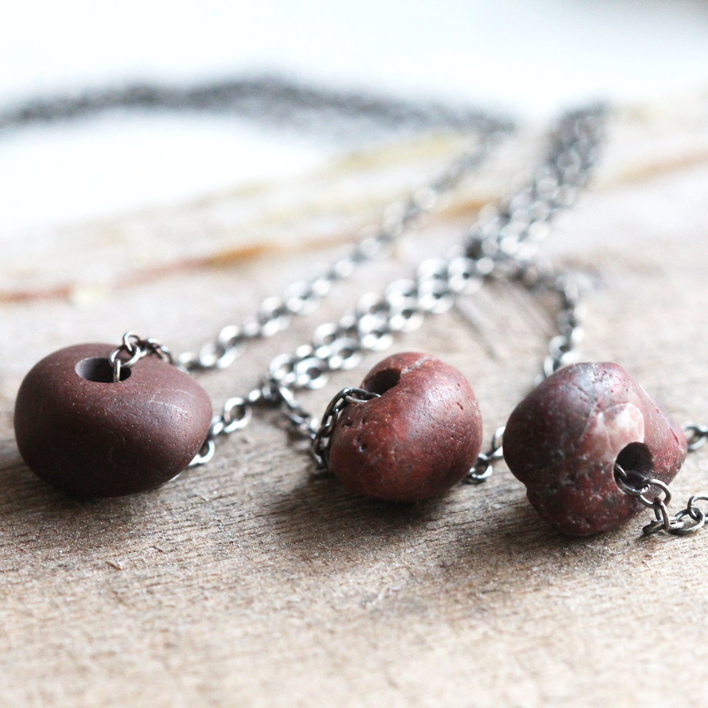 Beach Pebble Necklace - Red Beach Stone Pendant - Beachcomber