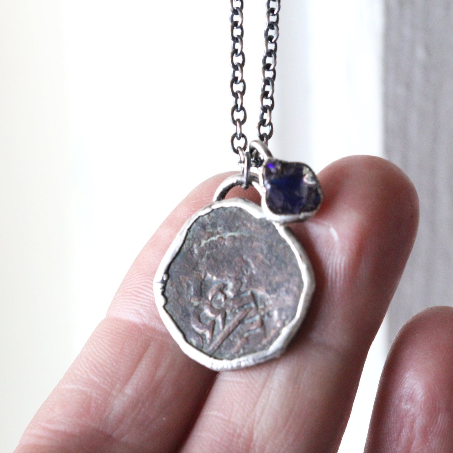 Ancient Coin Necklace - Charm Necklace - Mexican Opal Pendant