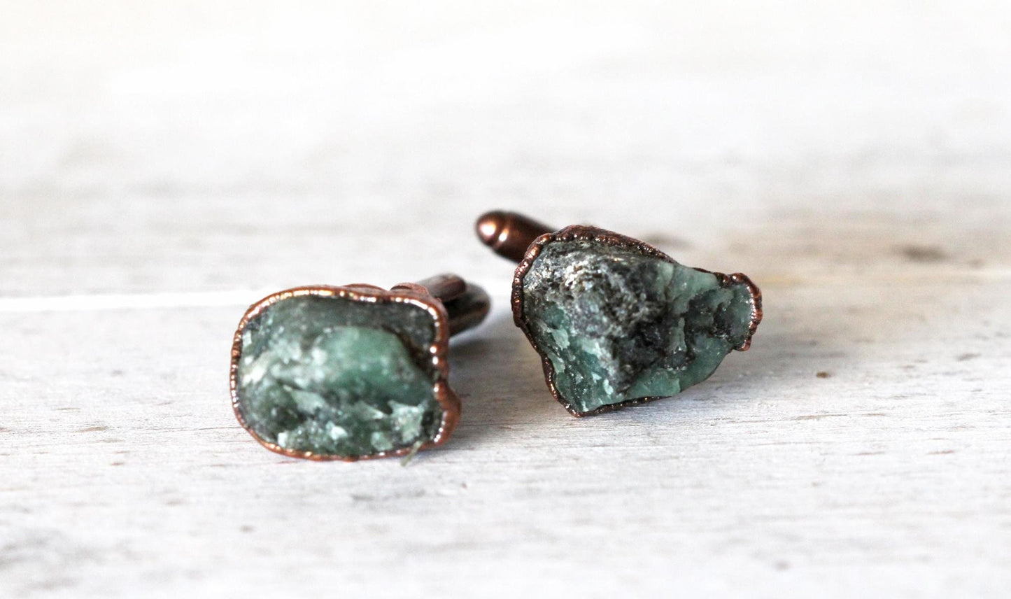 Emerald Cuff Links - Groomsmen Gift - Raw Stone Jewelry for Men