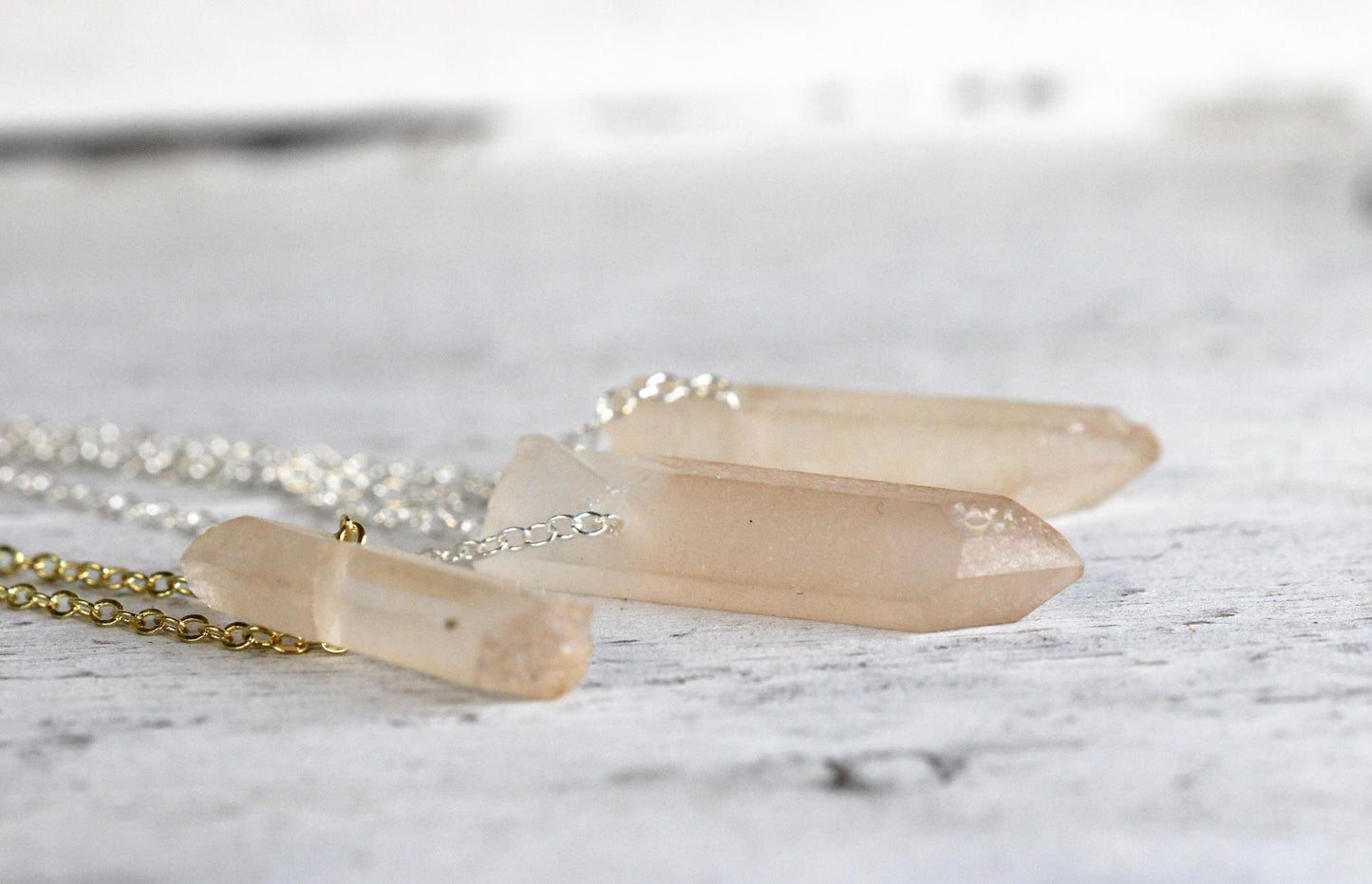 Raw Crystal Pendant - Beaded Quartz Point Necklace - Sterling Silver - Gold filled Jewelry