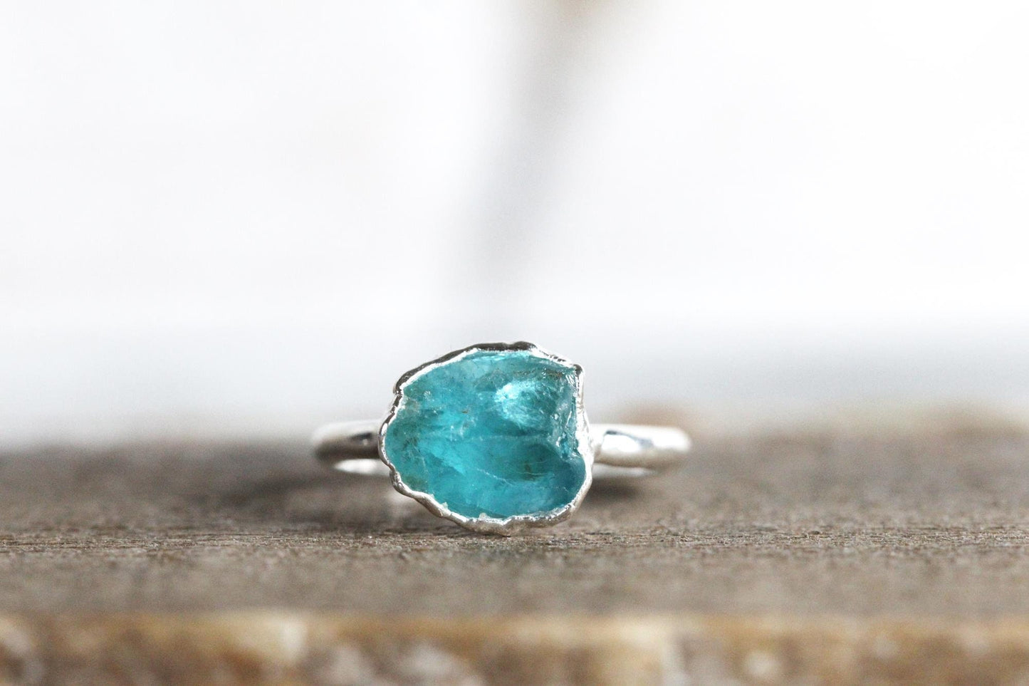 Raw Blue Apatite Ring - Crystal Ring - Electroformed
