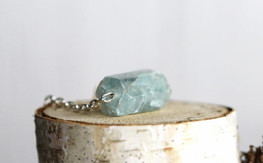 Aquamarine Necklace - Beaded Gemstone - Sterling Silver Jewelry - Minimalist Jewelry - Crystal Necklace