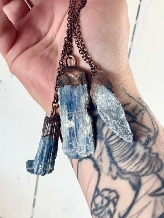 Kyanite Pendant - Electroformed Necklace - Raw Blue Crystal - Blue Kyanite Jewelry - Kyanite Shard