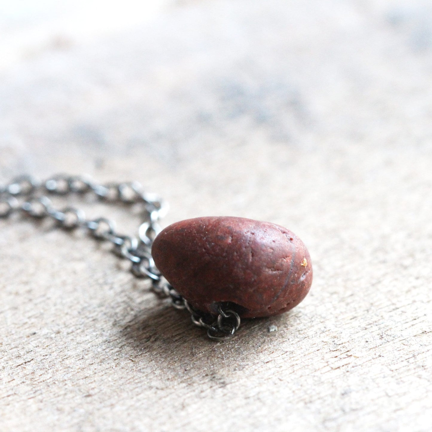 Beach Pebble Necklace - Red Beach Stone Pendant - Beachcomber