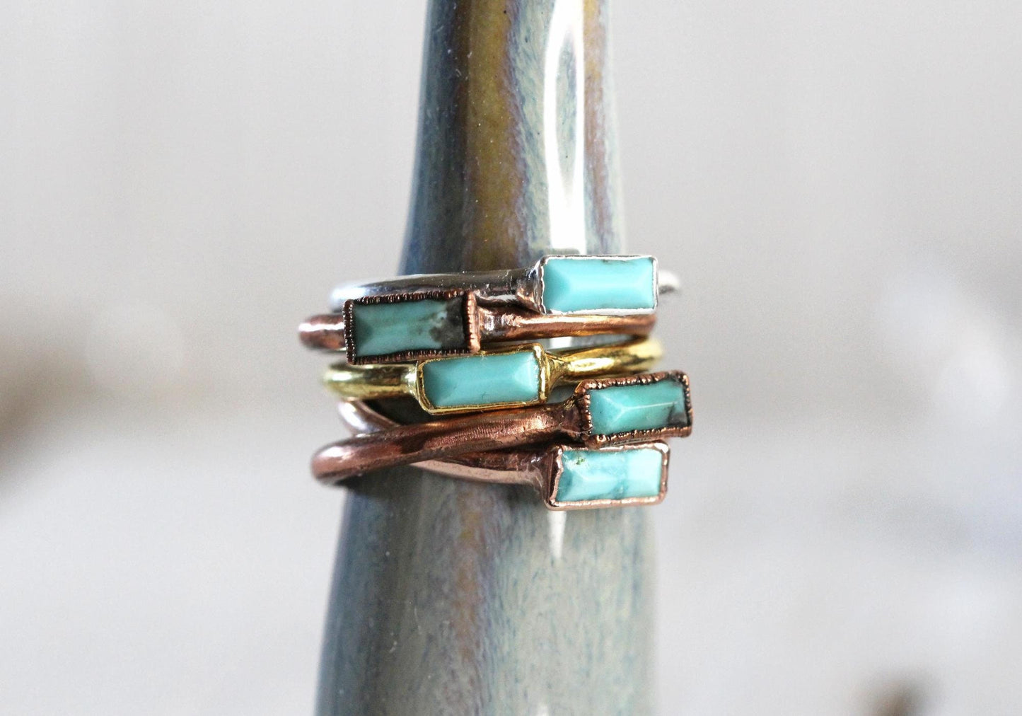 Genuine Turquoise Ring - Electroformed Copper - Small Stacking Ring