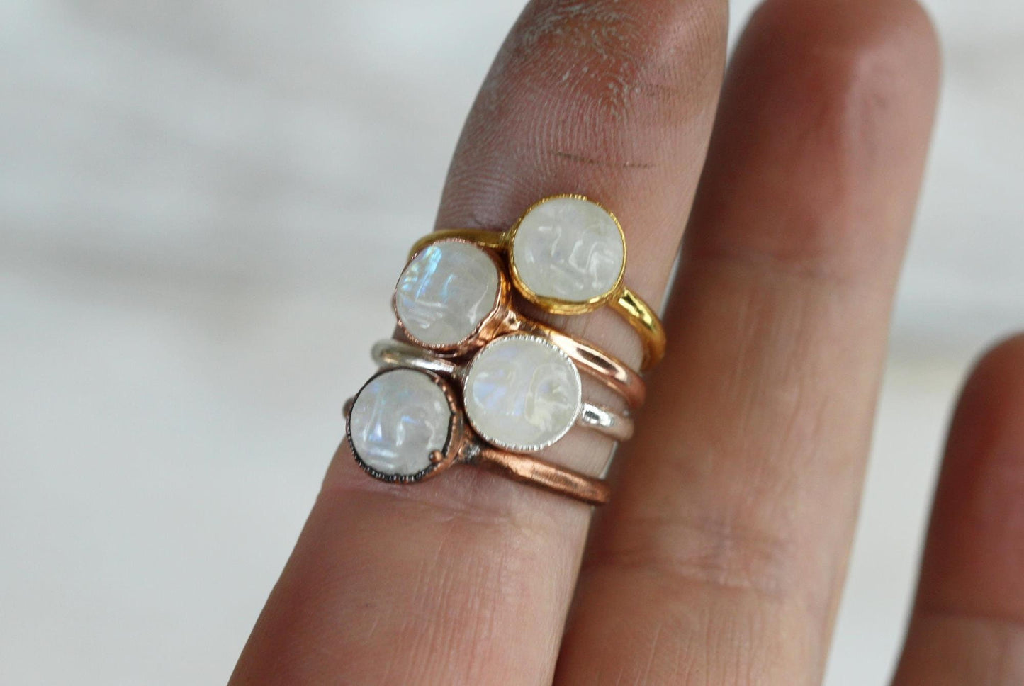 Moonstone Ring - Moon Face Ring - Man in the Moon - Carved Stone Ring