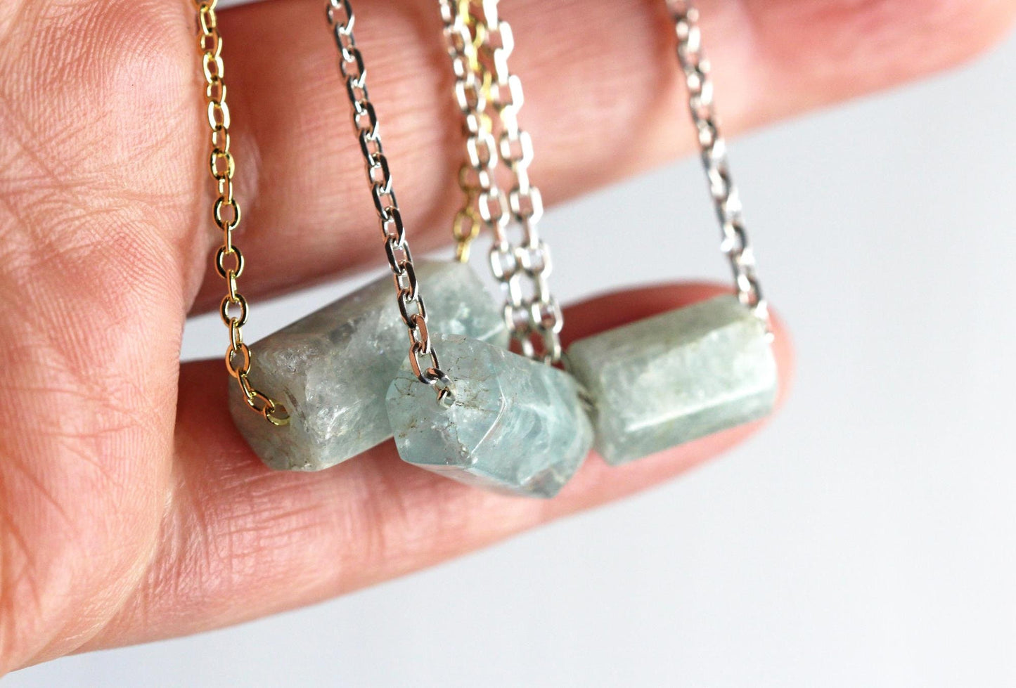 Aquamarine Necklace - Beaded Gemstone - Sterling Silver Jewelry - Minimalist Jewelry - Crystal Necklace