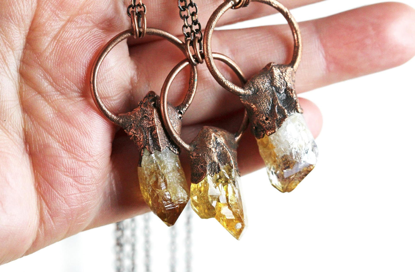 Citrine Necklace - Crystal Pendant - November Birthstone Gift - Electroformed Copper