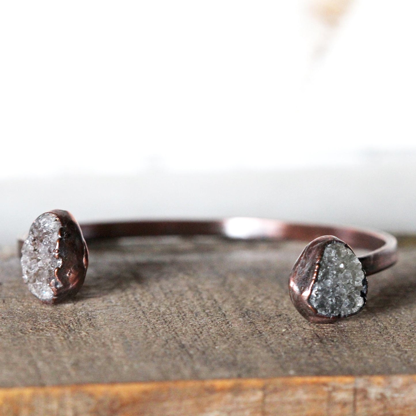 Druzy Bracelet - Open Copper Cuff - Double Stone Bracelet