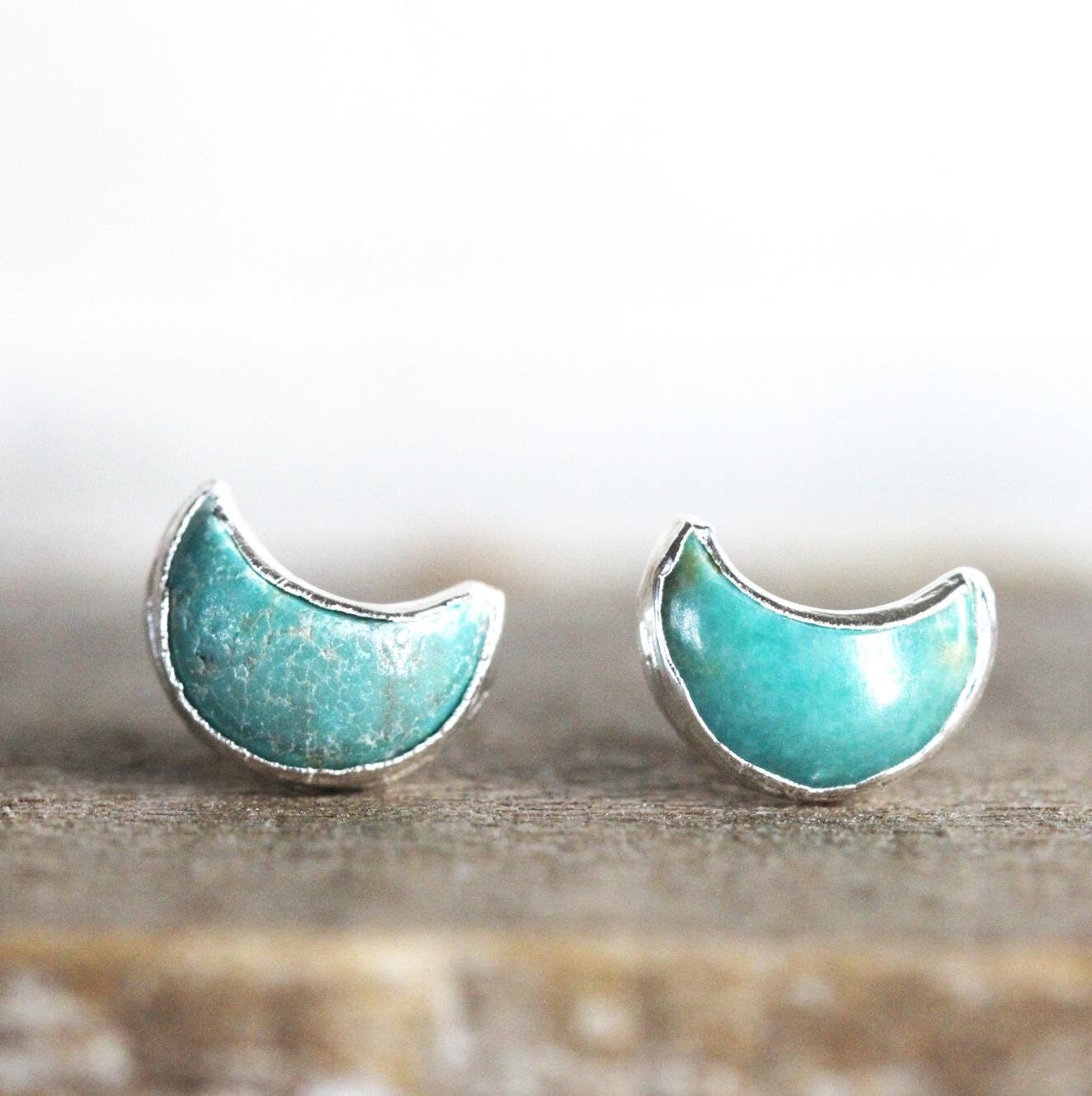 Turquoise Earrings - Turquoise Studs - Crescent Moon Stud Earrings - December Birthstone Jewelry