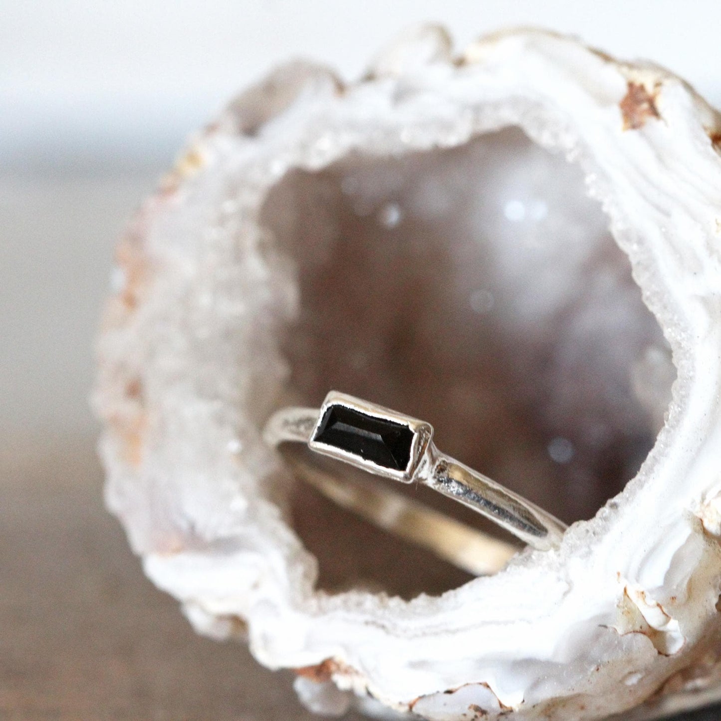 Black Onyx Ring - Stone Baguette - Copper or Silver