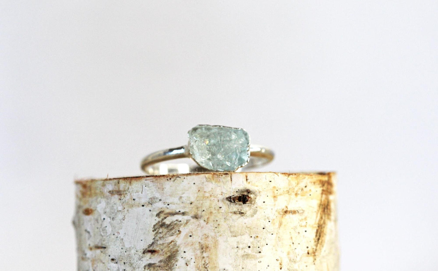 Raw Aquamarine Ring -  Electroformed Jewelry - Rose Gold Plated