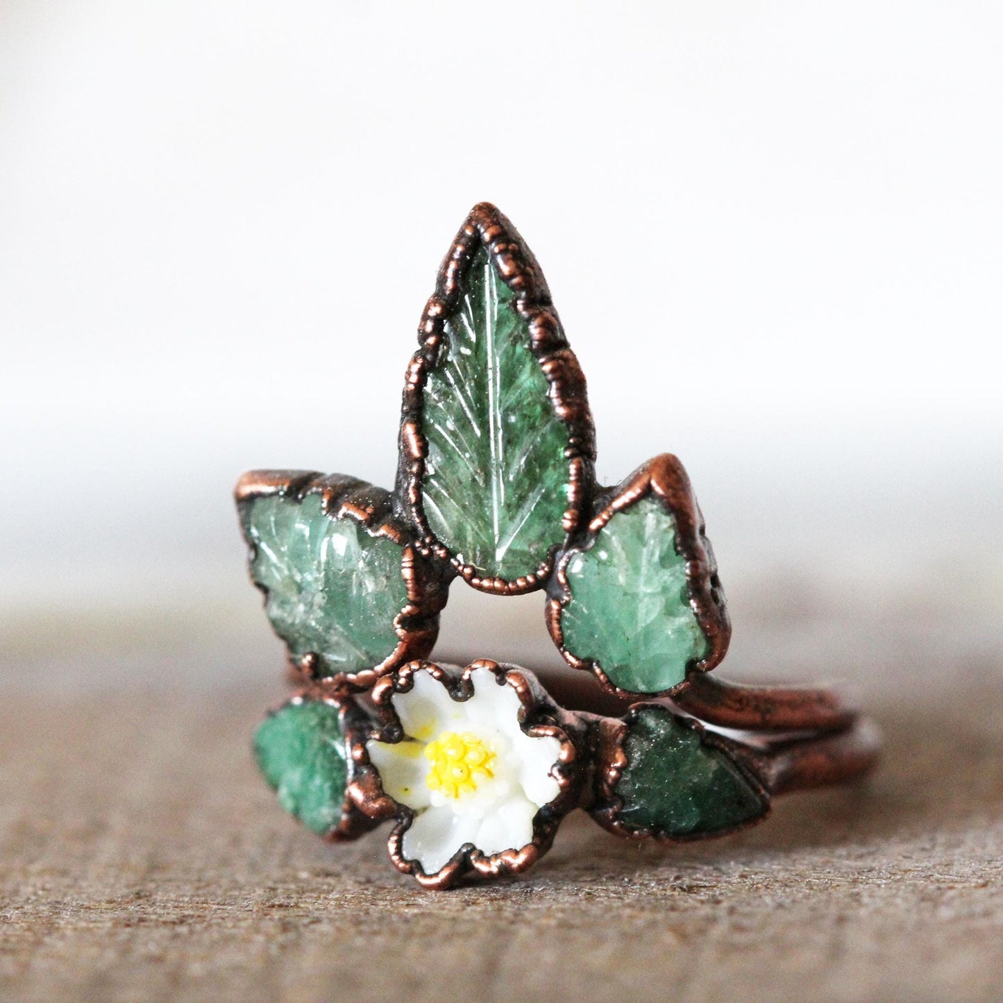 Emerald Wedding Ring Set - Floral Theme - Spring Wedding