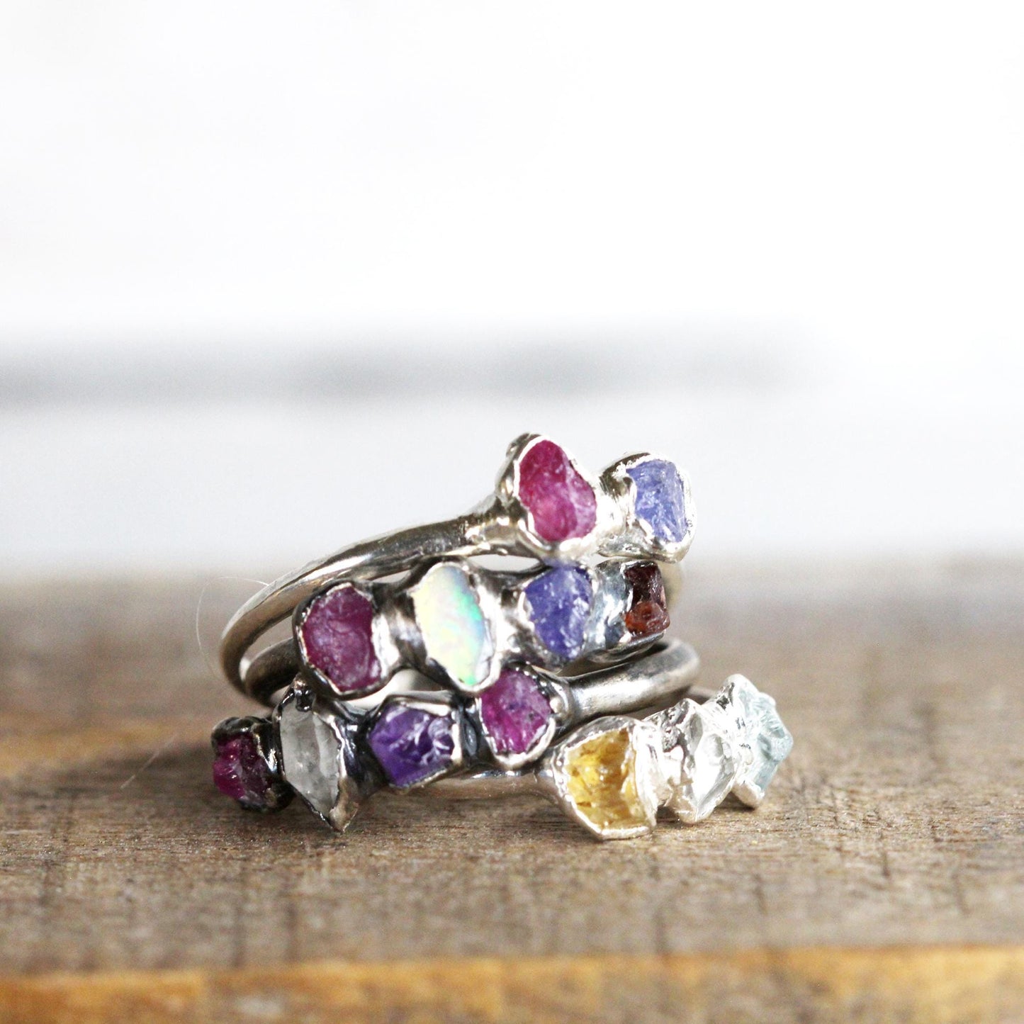Raw Birthstone Ring - Personalized Gift for Mom - Push Present - Multi Stone Crystal Ring - Mother's Day Ring