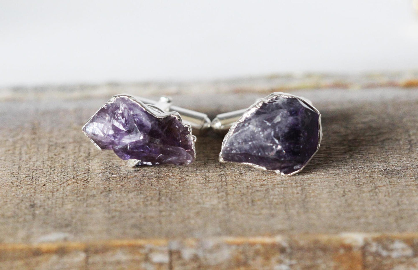 Amethyst Cuff Links - Groomsmen Gift - Raw Crystal Cufflinks - Men's Jewelry