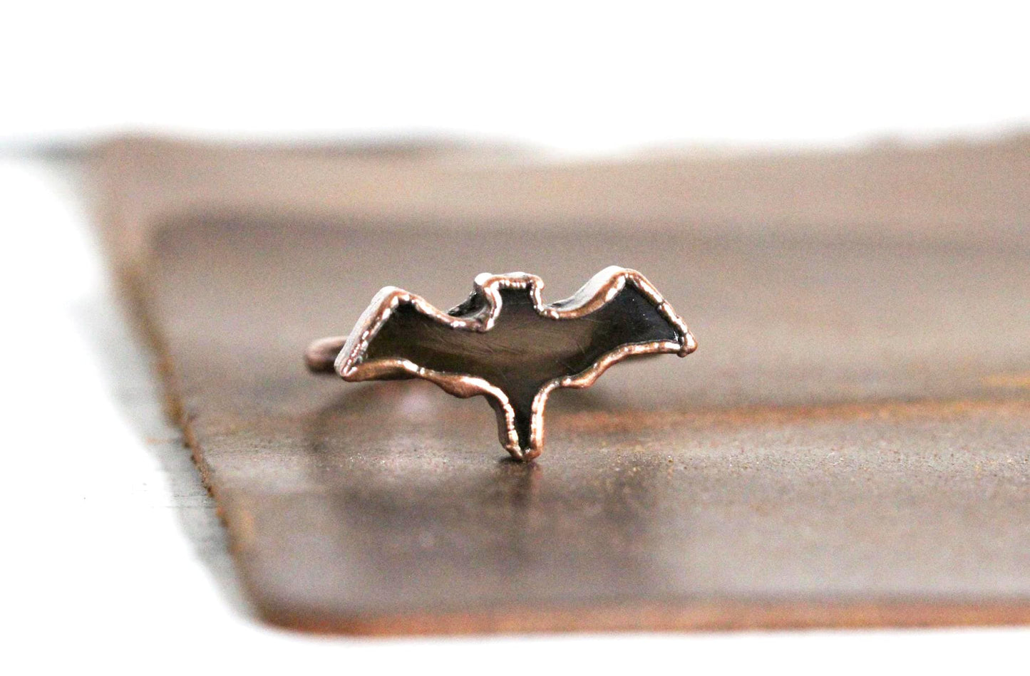 Smoky Quartz Bat Ring - Goth Jewelry - Electroformed Copper