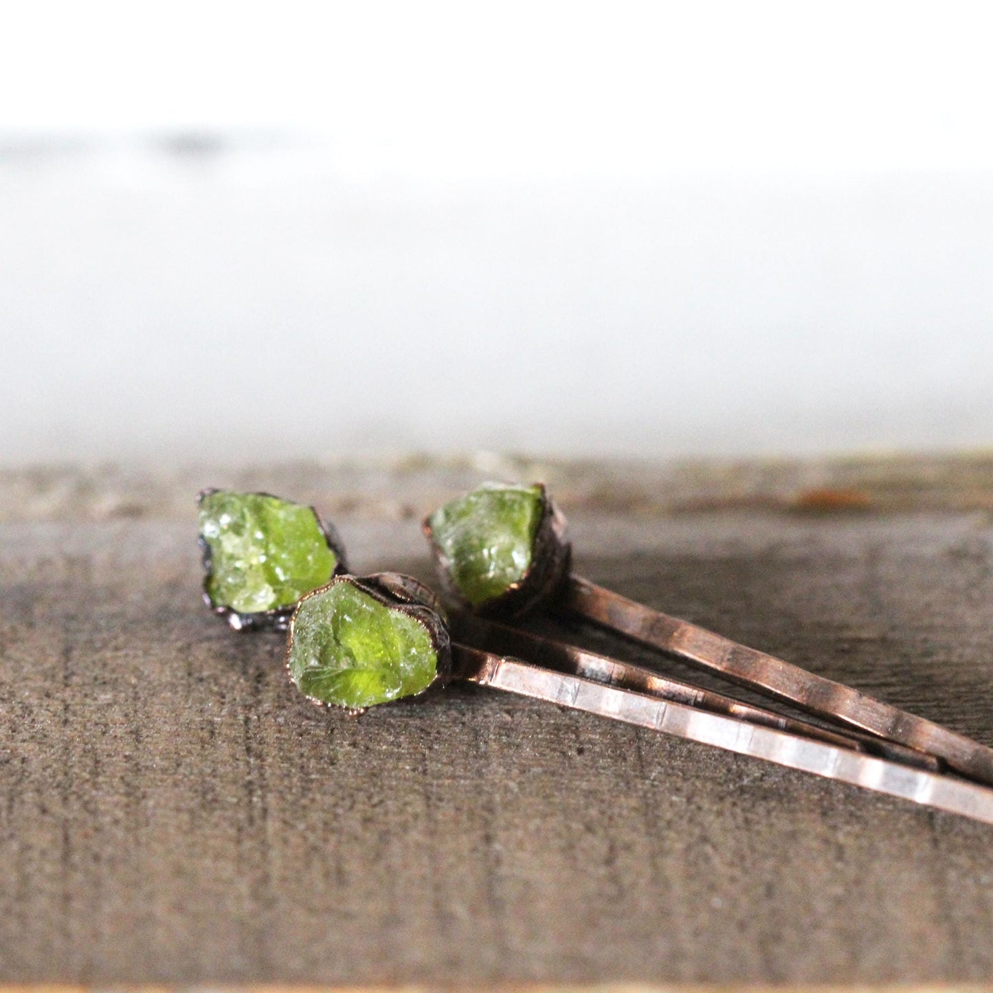 Stone Bobby Pin - Peridot Hair Pin - Copper Electroformed Jewelry - Hair Accessory