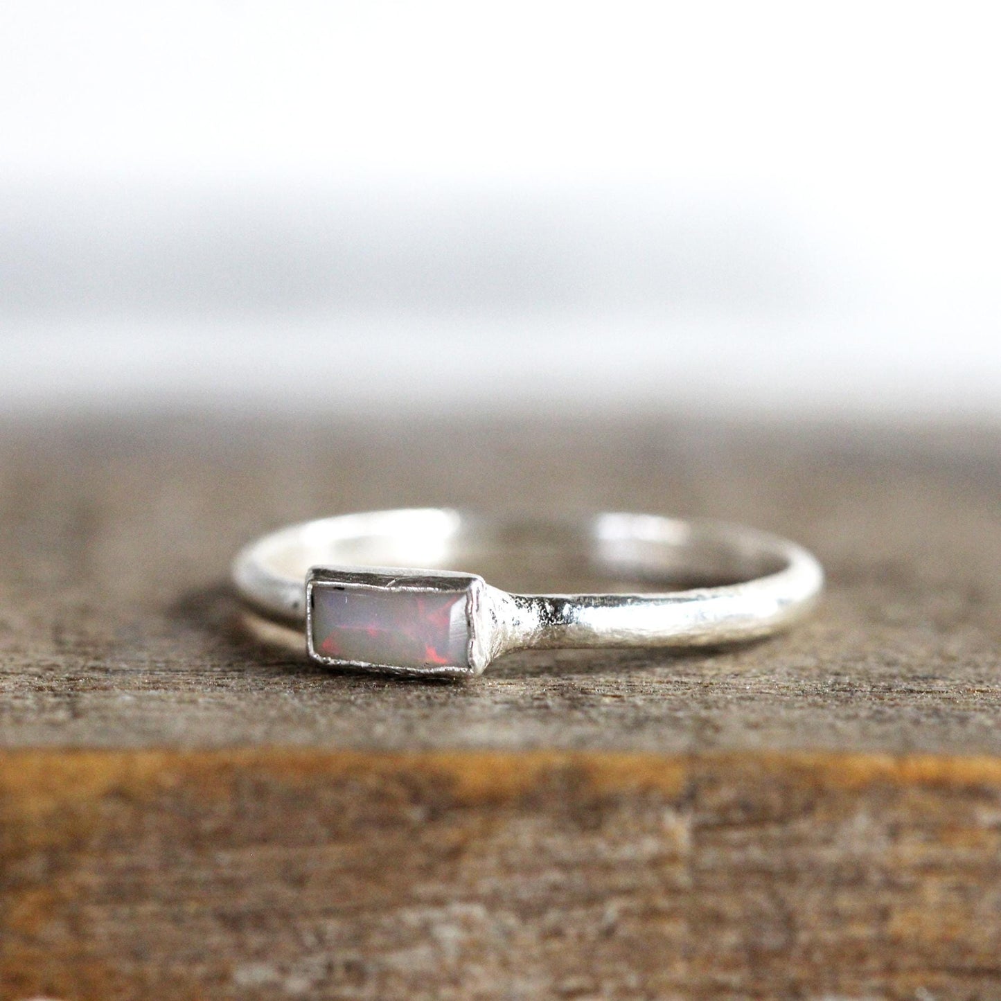 Ethiopian Opal Ring - Stone Baguette - Copper or Silver