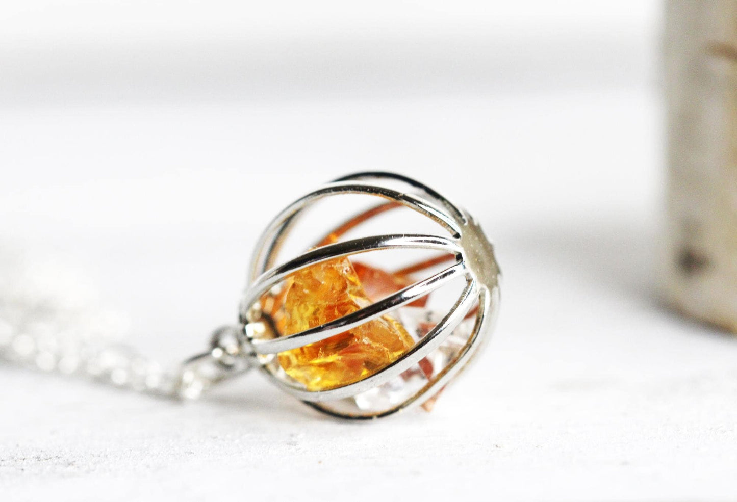 Mothers Day Necklace  - Birthstone Cage Necklace - Personalized Crystal Pendant