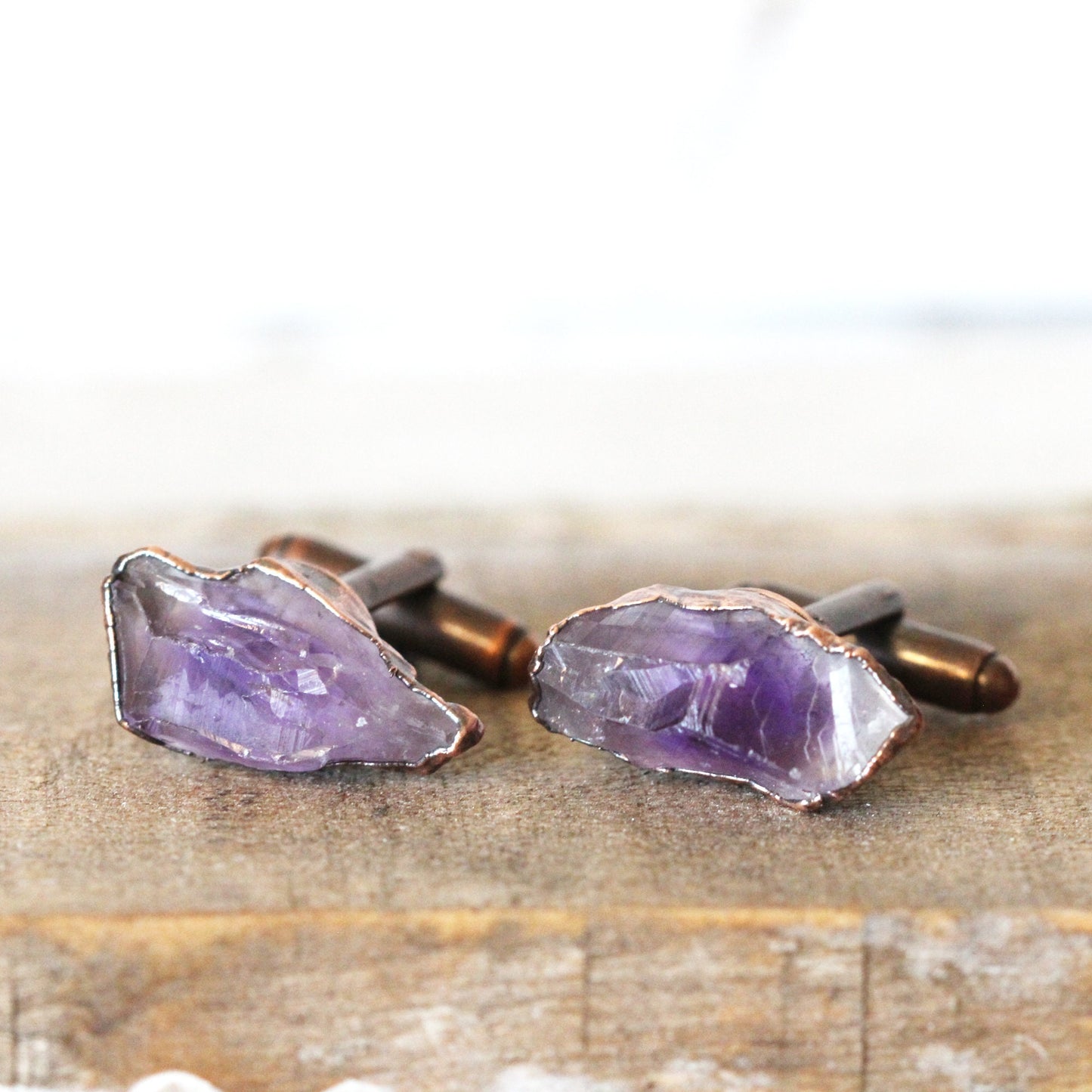 Amethyst Cuff Links - Groomsmen Gift - Raw Crystal Cufflinks - Men's Jewelry