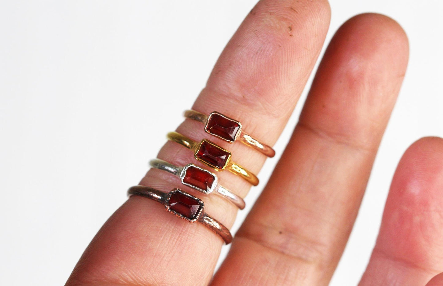 Faceted Garnet Ring - January Birthstone - Yellow Gold and Garnet