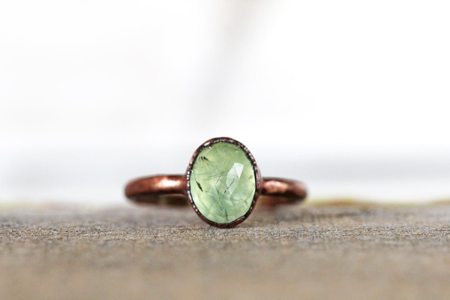 Prehnite Ring - Electroformed Copper - Stacking Ring
