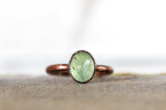Prehnite Ring - Electroformed Copper - Stacking Ring